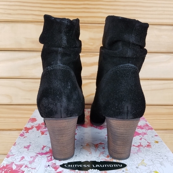 Distressed Black Biker Western Boots 8.5 Suede/Leather Slouch Heeled Booties NEW - Picture 5 of 12